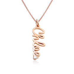 Vertical Diamond Name Necklace in Cursive in Rose Gold Plating product photo