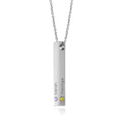 Personalized Vertical 3D Bar Necklace with Birthstones in Sterling product photo