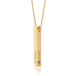 Personalized Vertical 3D Bar Necklace with Birthstones in 18k Gold product photo