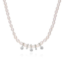 Julia Diamond Pearl Initial Necklace in Sterling Silver product photo