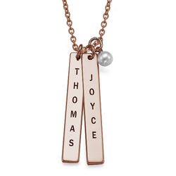 Engraved Name Tag Necklace with Freshwater Pearl - Rose Gold Plated product photo
