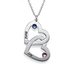 Silver Heart in Heart Necklace with Birthstones product photo