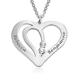 Engraved Couples Necklace in Sterling Silver with Diamond product photo