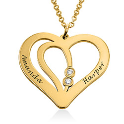 Engraved Couples Necklace in 18k Gold Plated with Diamond product photo