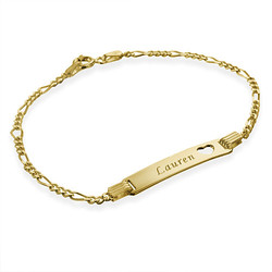 18k Gold-Plated Silver Girl's ID Bracelet with Heart product photo