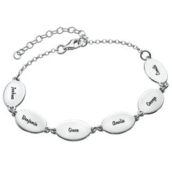 Mom Bracelet with Kids Names - Oval Design in Sterling Silver product photo