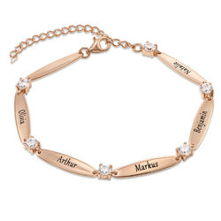 Engraved Mother Bracelet with Cubic Zirconia in Rose Gold Plating