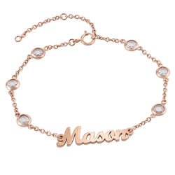Name Bracelet with Clear Crystal Stone in Rose Gold Plating product photo