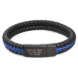 Men Flat Blue Leather Braided Bracelet product photo