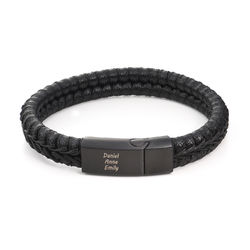 Men Flat Black Leather Braided Bracelet product photo