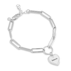 Heart Pendant Paperclip Bracelet in Sterling Silver product photo
