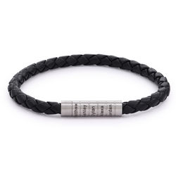 Engraved Braided Leather Men Bracelet in Black product photo