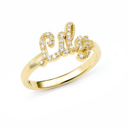 Pave Name Ring with Cubic Zirconia in 14k Solid Gold product photo