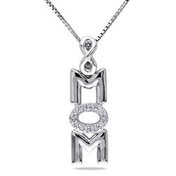 Vertical Mom Necklace in Sterling Silver wih Diamonds product photo
