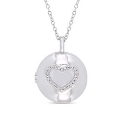 Locket Pendant Necklace in Sterling Silver with Diamond Heart product photo