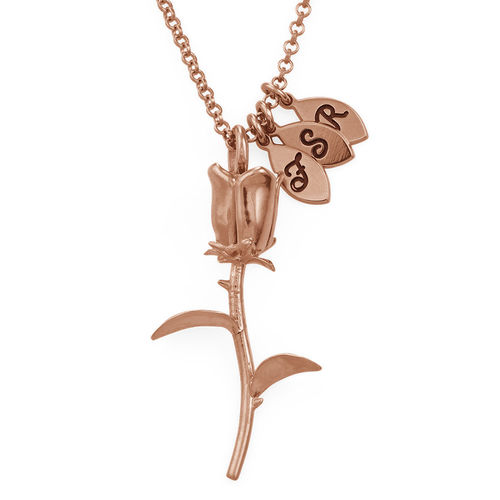 Rose Necklace with Initial charms in Rose Gold Plating