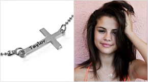 Engraved Sterling Silver Side Cross Necklace Selena Gomez