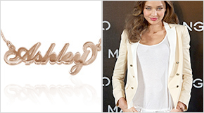 Miranda Kerr with a Rose Gold Plated Name Necklace